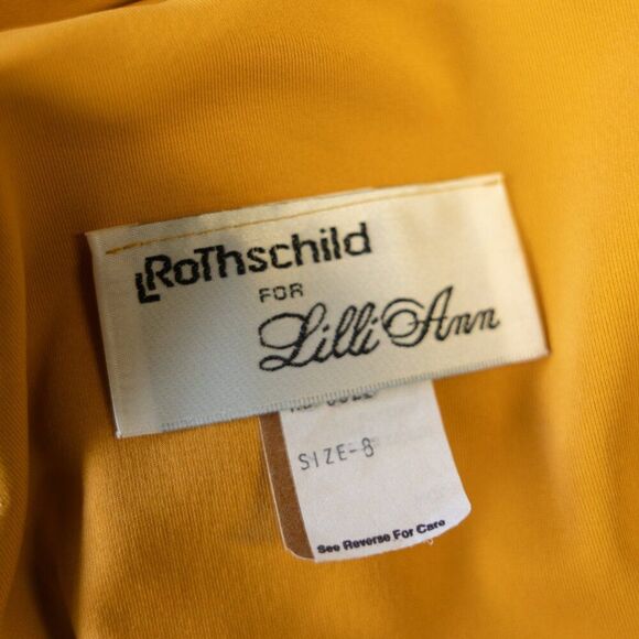 Vintage * LILLI ANN * 80s Mustard Yellow Draped Jumpsuit with Red Sash Belt - Picture 4 of 16
